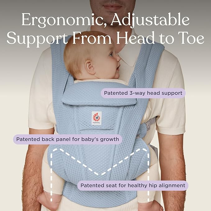 Ergobaby Omni Deluxe Baby Carrier Newborn to Toddler - Breathable Baby Carriers for Summer - All-Position Carrier with Enhanced Lumbar Support & Airflow (7-45 Pounds), Mesh, Serene Blue