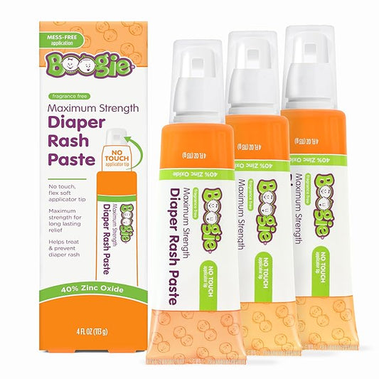 Boogie Diaper Rash Paste, Maximum Strength 40% Zinc Oxide, Mess-Free Applicator, Soothes Baby Bum, Diaper Bag Essential, 4oz (Pack of 3)