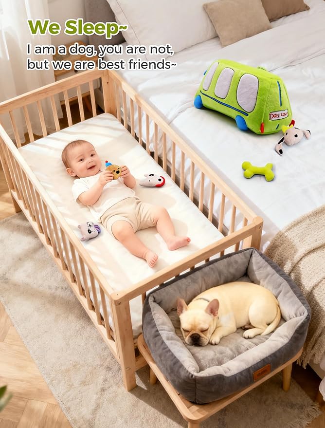 Baby Toys 6-12 Months - Sensory Toys Bus with Stuffed Puppies, Rattle, Crinkle Paper, Mirror & Squeaker, Montessori Toys for 6 Month Old Babies, Sensory Balls Toddlers 1-3