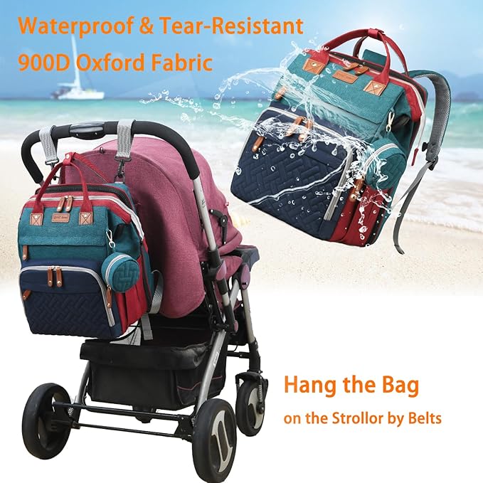 Baby Diaper Bags with Changing Station, Waterproof Diaper Bag Backpack for Moms Dads with USB Charging Port, Baby Shower Gifts, Large Capacity diaper backpack, Red-Green-Blue