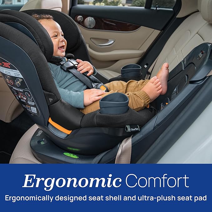 Chicco Fit360 ClearTex Rotating Convertible Car Seat with 360 Degree Rotation for Rear-Facing and Forward-Facing, LeverLock Self-Tensioning Lock System | Obsidian/Black