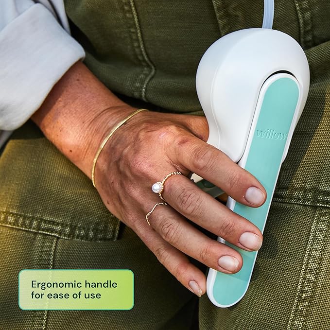 Willow Wave - Wearable Manual Breast Pump - Fits Fully in Bra - Ergonomic Handle - 24mm Soft Silicone Flange - Wearable Breastfeeding Pump - Hospital Grade Suction - Postpartum Essentials - Holds 5oz
