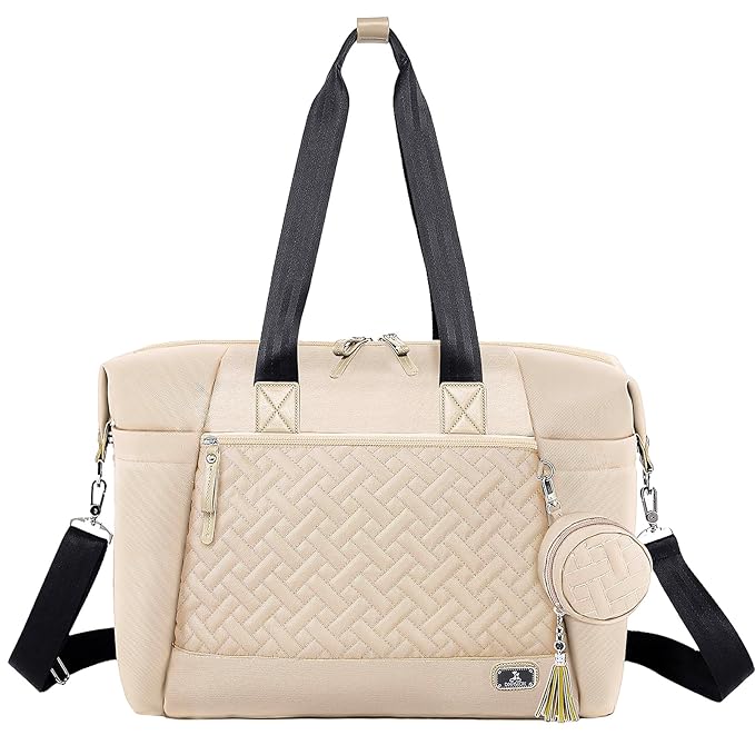 Dikaslon Diaper Bag Tote, Large Travel diaper tote for Mom and Dad, Multifunction baby tote bag for Boys and Girls with Pacifier Case and Changing Pad, White