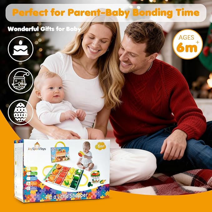 Montessori Baby Toys for 6-12-18 Months - My First Shopping Trip Baby Sensory Toys with Color Sorting Play Food, Crinkle & Rattle, Fine Motor Learning Toddler Toys for 1-2 Year Old Boy Girl Gifts