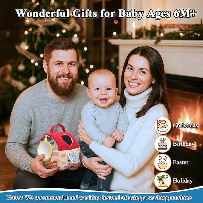 Baby Toys 6-12 Months, Surprise Barn Stuffed Farm Animals with Cloth Books, Rattle, Crinkle, Montessori Sensory Toys for 1-3 Old Infants, Plush Gifts for Boys Girls Valentines Day Birthday Easter