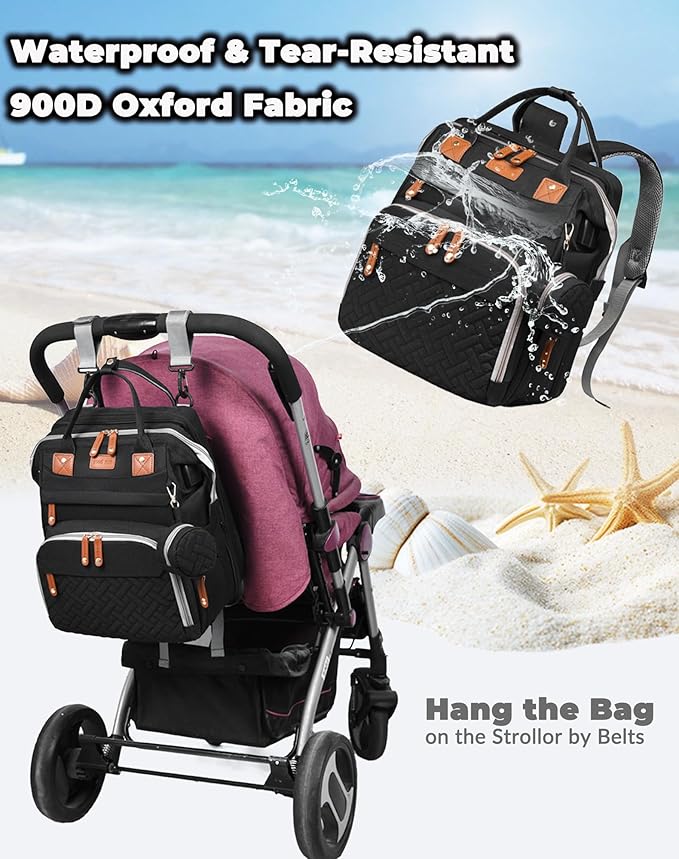 Baby Diaper Bags with Changing Station, Waterproof Diaper Bag Backpack for Moms Dads with USB Charging Port, Baby Shower Gifts, Large Capacity diaper backpack, Black