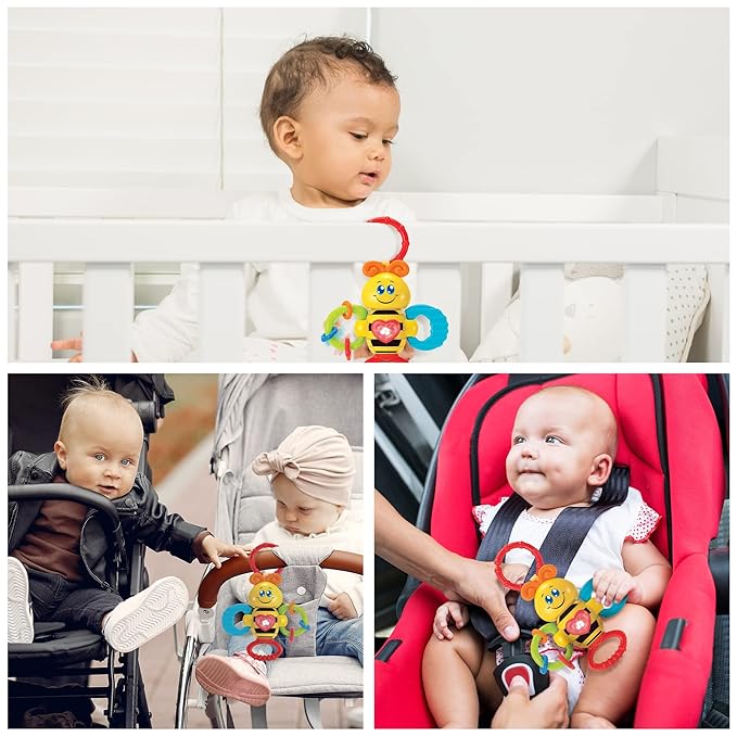 KiddoLab Twist & Rattle Musical Bee Light-Up Toy and Teething Ring for Toddlers - Sensory Chew and Fine Motor Skills Toy for Newborn - Baby Rattle and Teething Toys for 3+ Months Babies