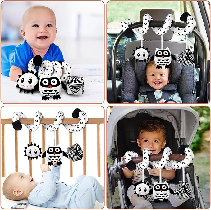 SAMMAS Baby Spiral Hanging Stroller and Car Seat Toys for Babies 0-6 Months Newborn Plush Activity Toys for Bed Bassinet Crib Baby Carrier Gifts (owl)