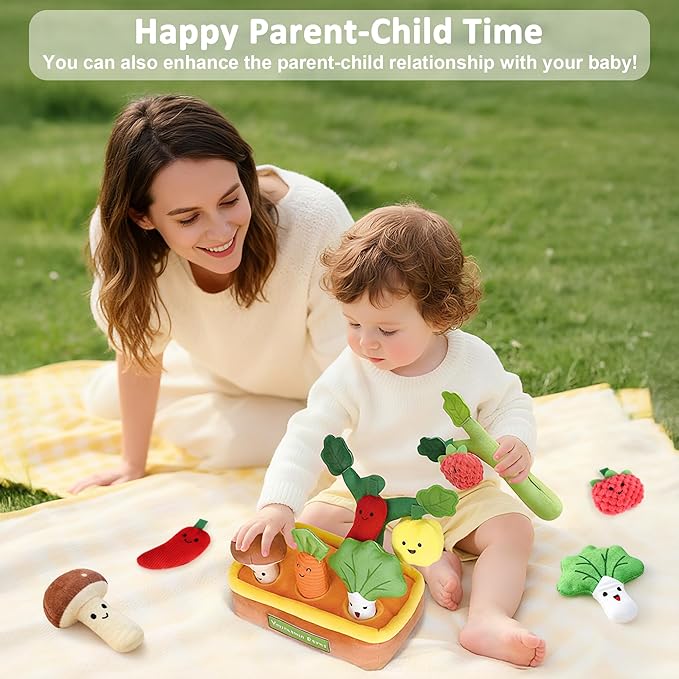 Baby Toys 6-12 Months, My First Fruits Vegetables Color Shape Sorting Montessori Toys, Plush Crinkle Rattle Textures Sensory Toy for 1 Year Old Boys Girls, Toddler Valentines Day Easter Baby Gifts