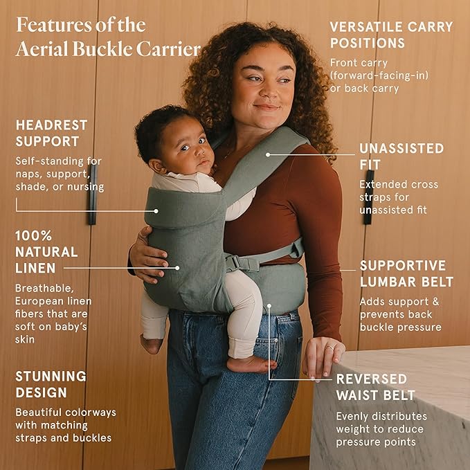 WildBird - Aerial Buckle Carrier - 2-24 Months - Standard (XS-XL) Acadian - Front or Back Carry - Cross Straps, Lumbar Support, Headrest - Hip Healthy - Baby Carrier - Baby Essentials - New Mom Gifts