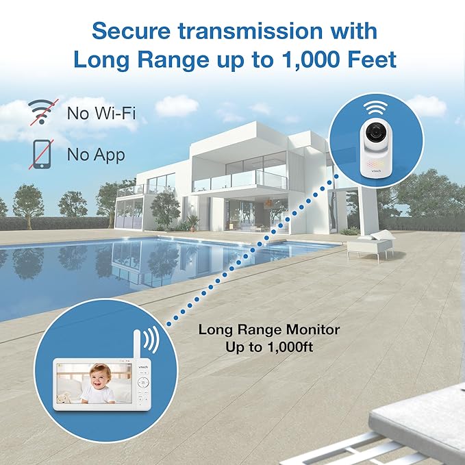 VTech 7" Baby Monitor with IPS Screen, Pan Tilt Zoom Camera, No WiFi Video Baby Monitor with Camera and Audio, Multi-Color Night Light, 2-Way Talk, Lullabies, Advanced HQ Max
