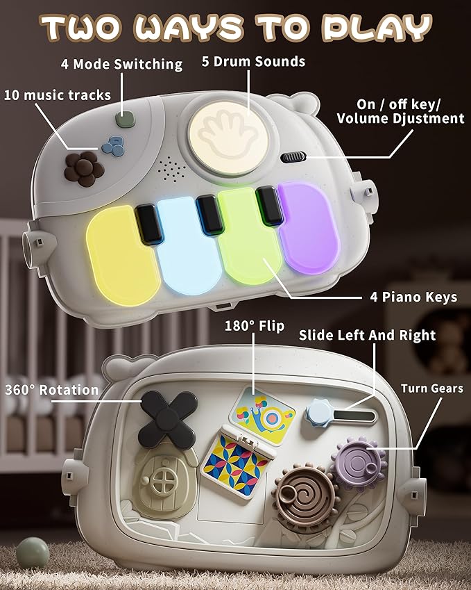 Stactcute Baby Play Mat Baby Toys,Baby Gym Tummy Time Play Piano Activity Mat with 5 Infant Sensory Toys,Music & Light Infant Newborn Gifts for Babies Toddlers 0-3 6-9 11 12 Months.