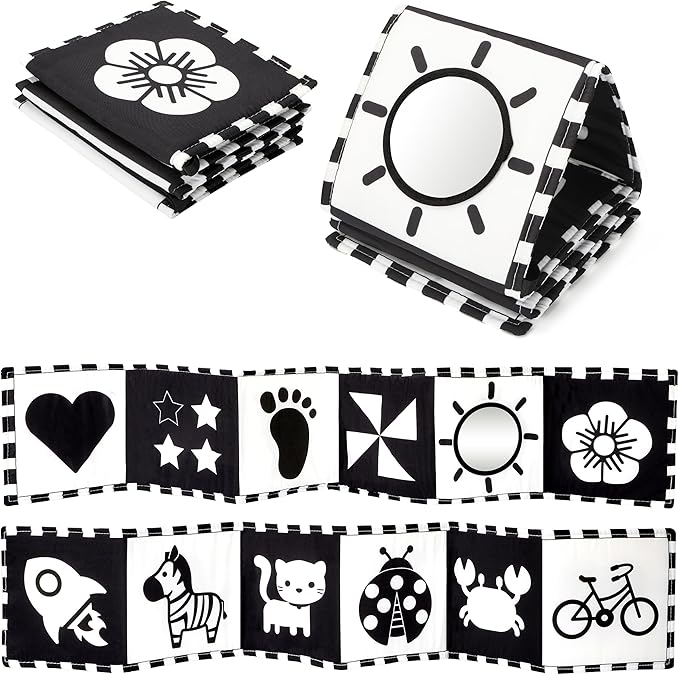 URMYWO Black and White Tummy Time High Contrast Newborn Toys 0-3 Months, Soft Baby Book, Visual Stimulation Montessori Sensory Infant Toys 0-6-12 Months, Shower Gift for Boys Girls