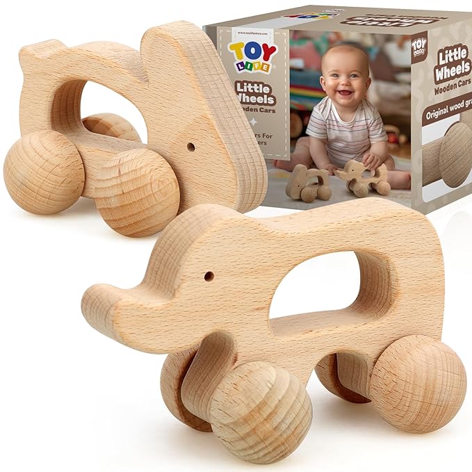 TOY Life Wooden Toys Cars, Montessori Baby Toys 6-12 Months, Wooden Baby Toys Rattle Cars for Toddlers 1-3, Baby Boy Nursery Decor, Montessori Toys for 1 Year Old Boy (Animal Set)