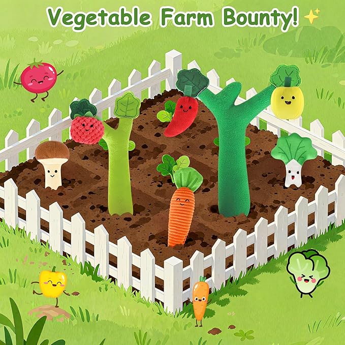 Baby Toys 6-12 Months, My First Fruits Vegetables Color Shape Sorting Montessori Toys, Plush Crinkle Rattle Textures Sensory Toy for 1 Year Old Boys Girls, Toddler Valentines Day Easter Baby Gifts