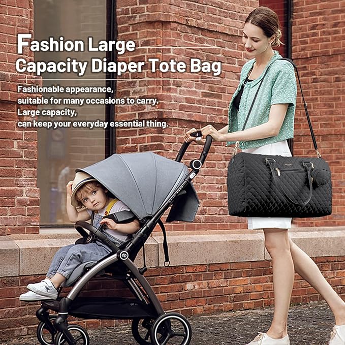 LOVEVOOK Diaper Bag Tote with Pacifier Case and Changing Pad, Large Capacity Mommy Bag for Hospital and Weekender Travel, Functional Baby Bag Newborn Baby Essential, Black