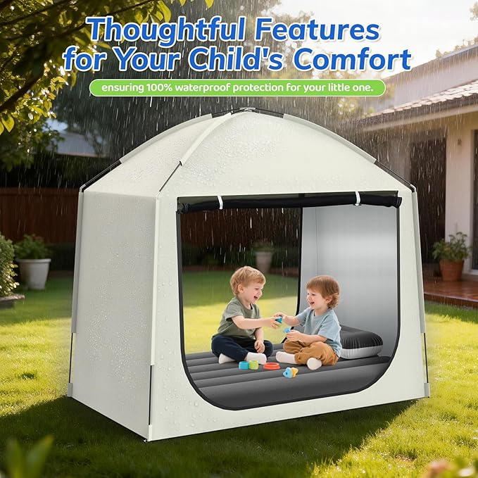 Inflatable Toddler Travel Bed with Tent – Portable Toddler Bed with Hand Pump-Toddler Blow Up Mattress Indoor & Outdoor Kids Air Mattress Tent for Camping, Travel, Home(52.4 Inch)