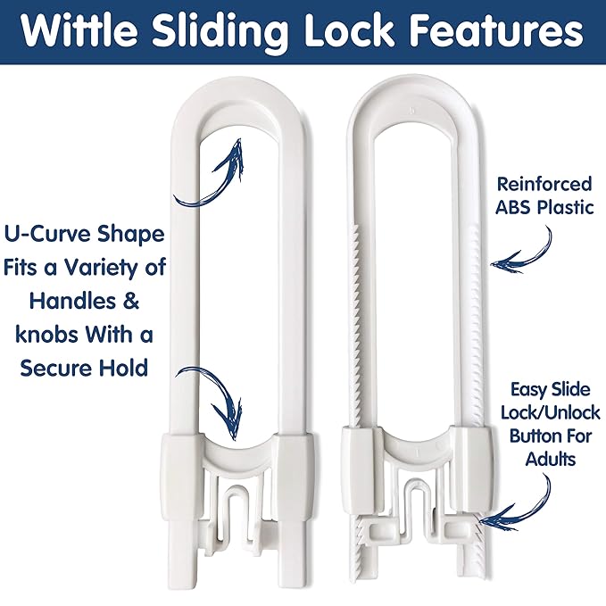 6-Pack Sliding Cabinet Locks - Reusable U-Shaped Child Cabinet Locks for Baby Proofing Cabinets, Drawers, Cupboards & More - No Tools, No Drilling, Easy to Use Child Proof Cabinet Latches by Wittle