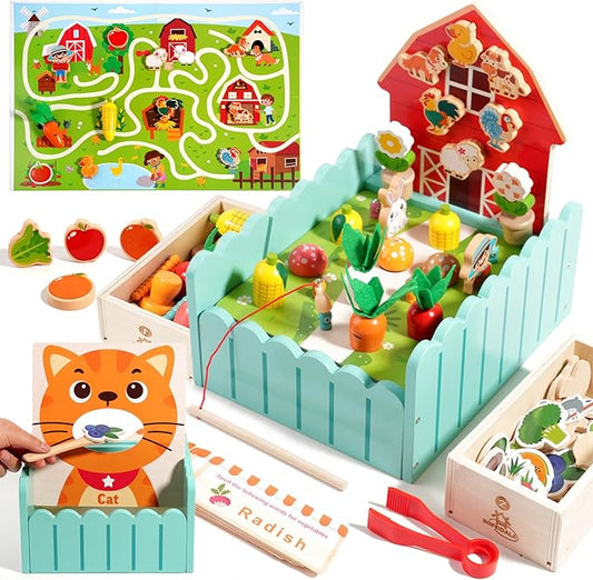 Montessori Toys for 2 3 4 5 Year Old Boys & Girls,Preschool Learning Educational Activities Toys Fine Motor Skills Development,Wooden Farm Sensory Toddler Toy,Ideal Birthday Gift Kids