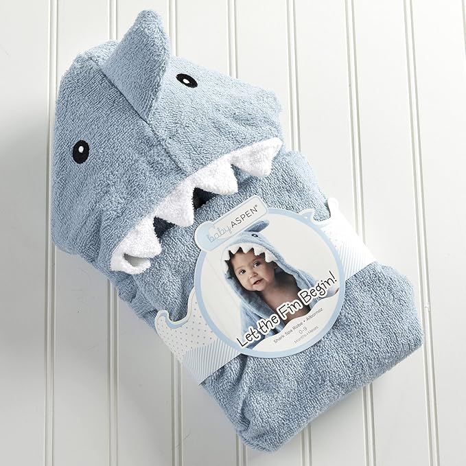 Baby Aspen Baby Shark Hooded Towel/Newborn Spa Bath Robe, Baby Beach Towel | Baby Bath Towel