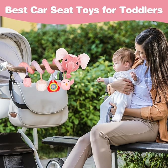 FATI Car Seat ToysBaby Toys 0-6 Months, Spiral Plush Baby Toy for Baby Crib Carseat, Sensory Toys with Squeaker Teether Rattles for 0 3 6 9 12 Months Babies Ideal Gifts