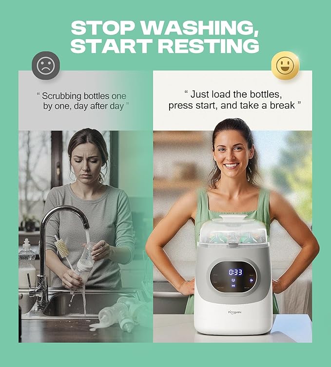 Baby Bottle Washer Pro, Sterilizer, Dryer & Water-Filter, All-in-One Cleaning Machine Fits 6 Bottles, Pump Parts & Baby Essentials, No More Hand Washing Gifts for Busy Moms & Parents
