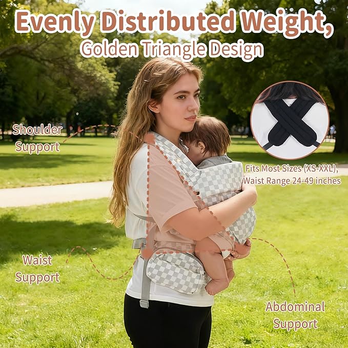 Baby Carrier Newborn to Toddler - Ergonomic Breathable Soft Structured Carrier with Breathable Mesh Lightweight Baby Holder with Lumbar Support Hands-Free Babywearing for Plus Size Parents White
