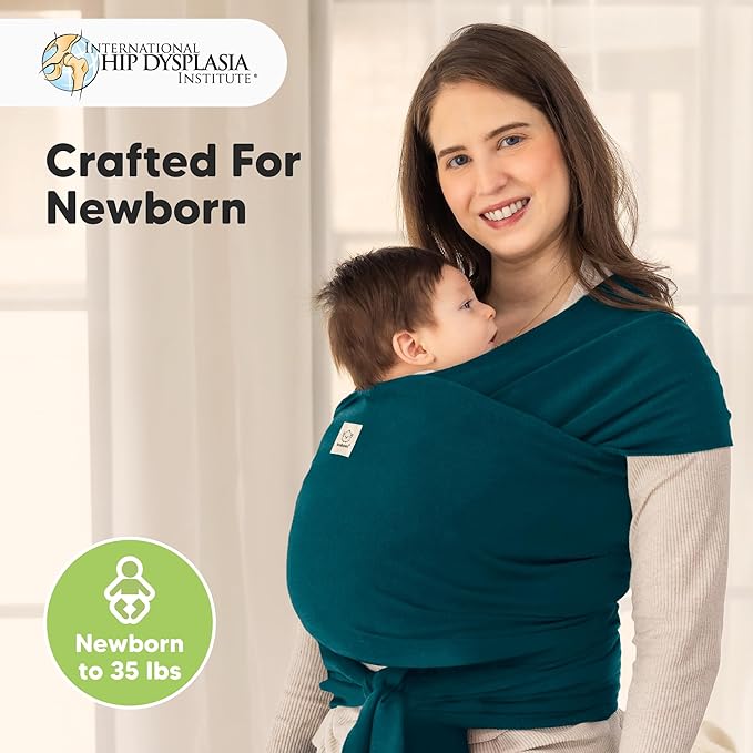 KeaBabies Baby Wrap Carrier - All in 1 Original Baby Carrier Newborn to Toddler Sling, Easy to Wear, Hands Free Bonding, Lightweight, Breathable Infant Wraps (Peacock Green)