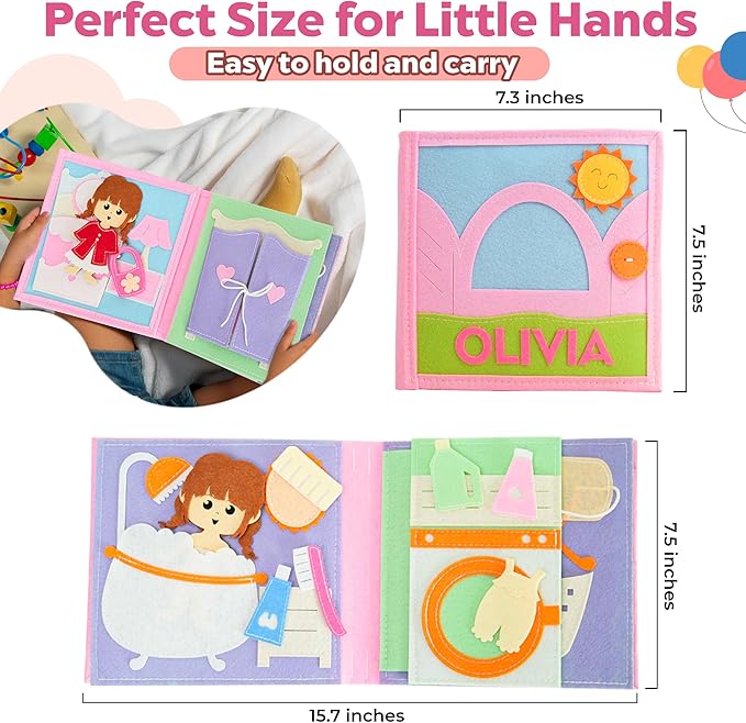 Personalized Busy Book for Toddlers 1–3 – Montessori Busy Board with Child’s Name, Quiet Activity Book for Fine Motor Skills, Travel-Friendly Toddler Learning Toy, Personalized Baby Gifts