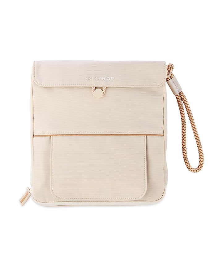 Skip Hop Travel Baby Changing Pad with Easy-Clean Surface, Covers Public Changing Stations, Wipes Pocket, Diaper Storage, Disposable Bag Dispenser and Magnetic Wipes Pocket, Clean Slate, Oat