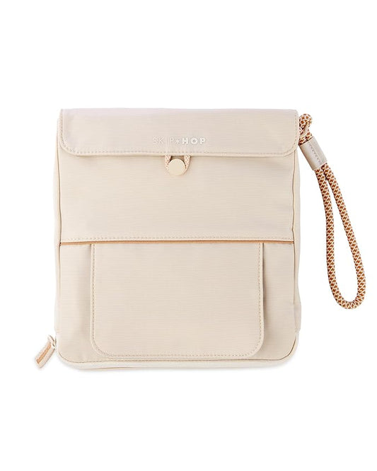 Skip Hop Travel Baby Changing Pad with Easy-Clean Surface, Covers Public Changing Stations, Wipes Pocket, Diaper Storage, Disposable Bag Dispenser and Magnetic Wipes Pocket, Clean Slate, Oat