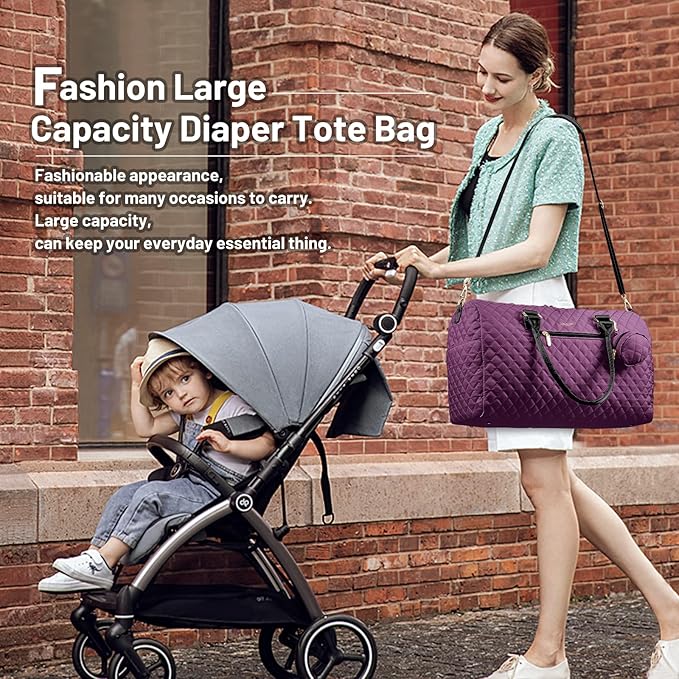 LOVEVOOK Diaper Bag Tote with Pacifier Case and Changing Pad, Large Capacity Mommy Bag for Hospital and Weekender Travel, Functional Baby Bag Newborn Baby Essential, Purple