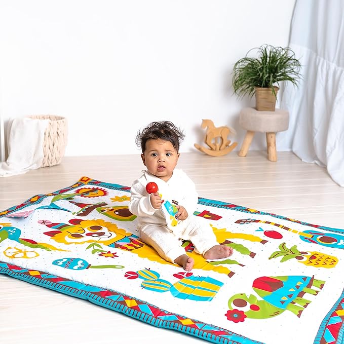 Yookidoo Fiesta Playmat. Folds As Carrying Bag. Indoor & Outdoor Activity Play Blanket with Mirror, Rattle & Teether. Extra Large Washable for Newborn (145 X 100cm)