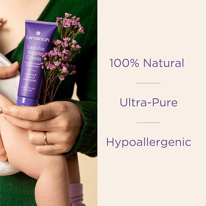 Lansinoh Lanolin Nipple Cream Safe for Breastfeeding Baby, 100% Natural Nipple Butter, Breastfeeding Essentials for Postpartum Moms, 1.41 Ounces (2 Pack)