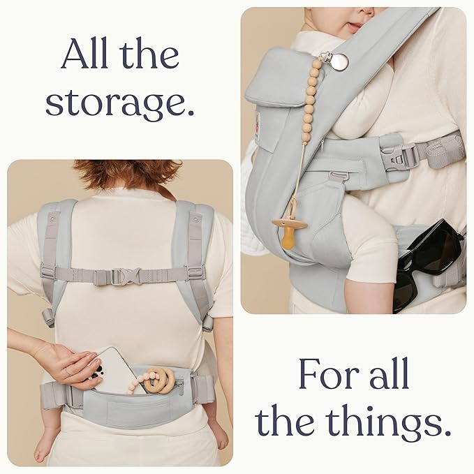 Ergobaby Omni Deluxe Baby Carrier Newborn to Toddler - Breathable Baby Carriers for Summer - All-Position Carrier with Enhanced Lumbar Support & Airflow (7-45 Pounds), Cotton, Pearl Grey