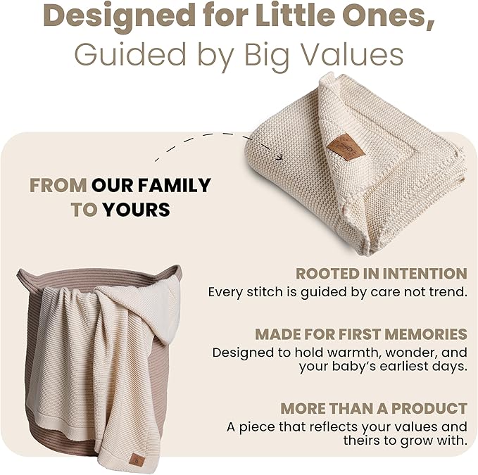 Little Dedi 100% Organic Cotton Baby Knitted Blanket with Gift Box - Soft Toddler, Crib, Stroller Blanket - Neutral Swaddle and Receiving Blanket for Newborns, 30"x40", Beige