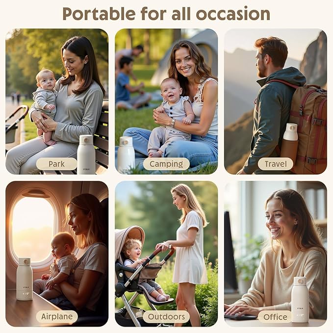 Portable Bottle Warmer for Travel, 17.5 OZ Large Capacity Baby Milk Warmer for Breast Formula and Water with Fast Heating & Faster Charger Baby Bottle Warmer On The Go for Car, Airplane