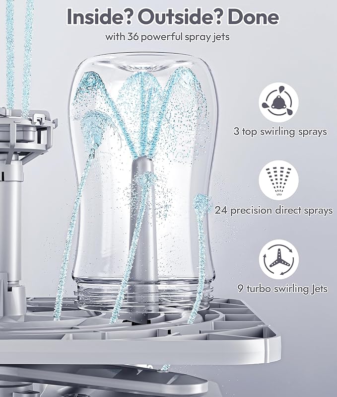 NCVI Baby Bottle Washer Sterilizer and Dryer Pro, Holds 6 Bottles & Pump Parts, Large Steam Sanitizer Cleaning Machine for All Bottles, 4 in 1(Wash|Sterilize|Dry|Storage), 19/29min Washing time