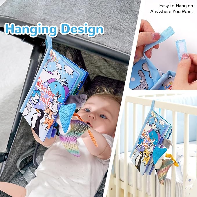 HECCEI Baby Cloth Books Soft Baby Book 0-6 Months Crinkle Books with Glacier Tails Touch and Feel Sensory Toys for Infant Tummy Time for 3 Months+ Easter Basket Stuffers