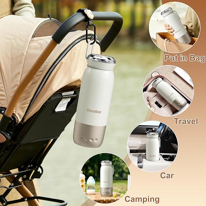 Portable Bottle Warmer for Travel, 18.6 Oz Portable Milk Warmer, 98-212℉ Adjustable, Baby Bottle Warmer On The Go with 12000mAh Battery, Fast Heating Milk Warmer with Keep Warm & Sterilization