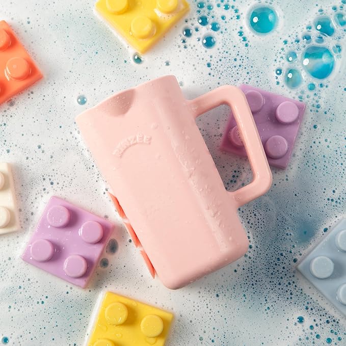 Rinzee® Baby Bath Cup with Suctions - BPA Free, 100% Food Grade Silicone Rinse Cup, Clutter-Free Tub Area, Kids Learning Tool, Sticks to Tiles, Drains Water Upside Down-"Patent Pending"