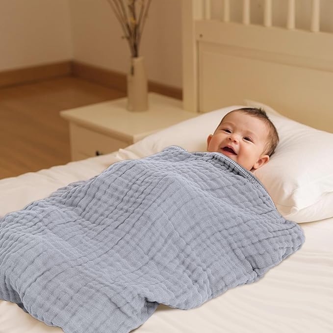 VitalCozy 6 Pcs Baby Muslin Hooded Bath Towels and Washcloths Muslin Cotton Hooded Baby Towels Absorbent Blankets for Gift Newborn Infant Shower (32 x 32 Inch,Light Blue,Light Green)