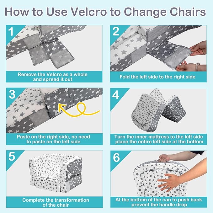 Toddler Travel Bed, Portable Toddler Bed & Chair 2-in-1 – Convertible Travel Crib with Storage Pockets, Built-waterproof Oxford Cloth, Easy,Washable Covers,Soft Dutch Velvet (Stars Pattern)