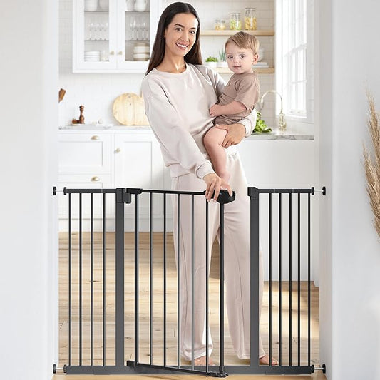 Comfy Cubs Baby Safety Gate with 3 Extensions - Adjustable 42" x 1.9" x 30" Q195 Steel Doorway Barrier - Powder-Coated Finish for Stairs and Doorways - Walk-Through Design Pet Gate - Black