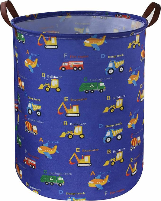 ESSME Kids Laundry Basket,Kids Hamper Collapsible Canvas Car Storage Bin for Boys Room Decor, Nursery Hamper,Gift Baskets,Toys，Home Organizer(Vehicles)