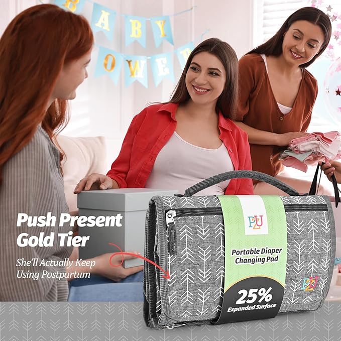 Portable Diaper Changing Pad - Changing Pad Portable with Wipes Pocket, Waterproof Diaper Changing Mat, Portable Changing Pad for Baby, Newborn Gift (Grey Arrows)