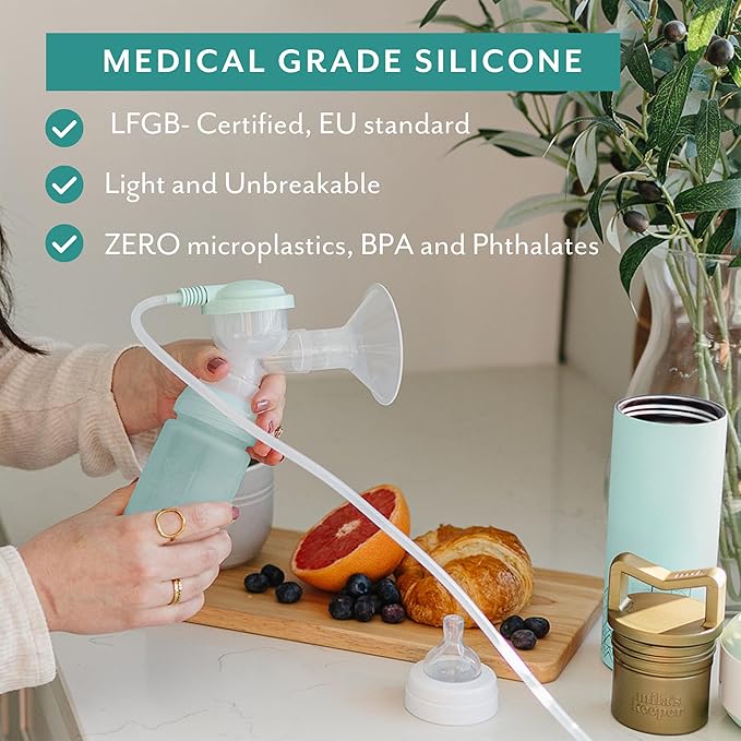 Mila's Keeper Premium Silicone Breast Milk Storage Bottles, for Pumping, Storing and Feeding, Fits Leading Pumps and Nipples, 6 oz Silicone Milk Storage Containers, Wide Neck Ocean Mist, Set of 2