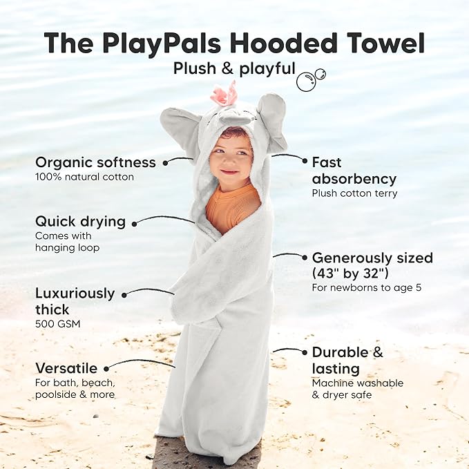 KeaBabies Organic Baby Towel with Hood for Girls, Boys - Soft, Absorbent, 100% Cotton Hooded Baby Towels for Newborns, Infants, Large Hooded Bath Towels for Babies, Kids, Toddler 1-3 (Ella)