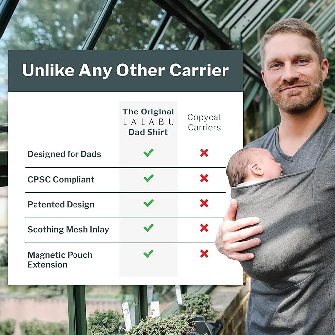Lalabu Long-Sleeve Dad Shirt - Baby Wraps Carrier for Dad with Hand-Free Patented Pouch - Engineered for Bonding, Safety, & Comfort for Newborns Up to 15 Lbs. - CPSC Compliant