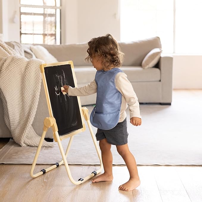 Tiny Twinkle Mess Proof Baby Bib for Girls | Waterproof Toddler Bib for Eating | Baby Apron for Feeding | Machine Washable | Perfect Shower Gift (Grid, 6–24M)